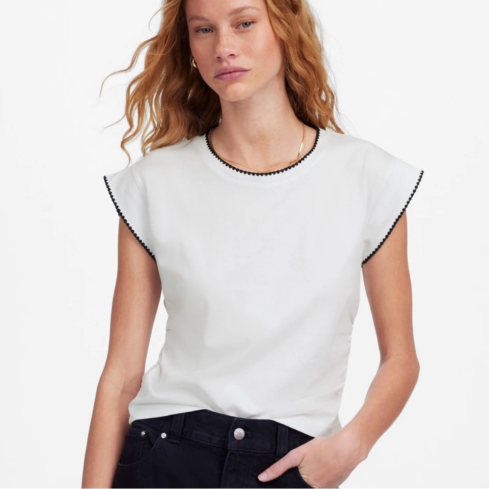 Madewell White Tank with Black Picot Trim